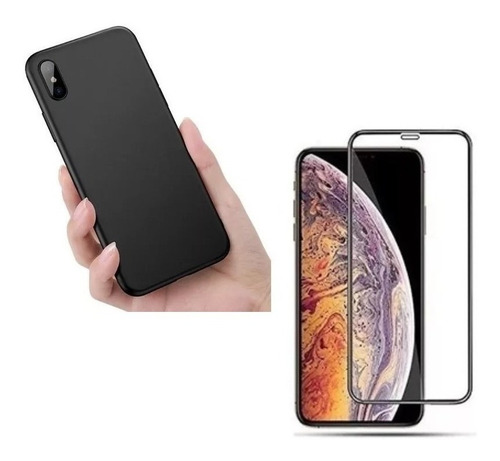 Capa Fina Slim Para iPhone XR Preta + Película 3d Tela Toda