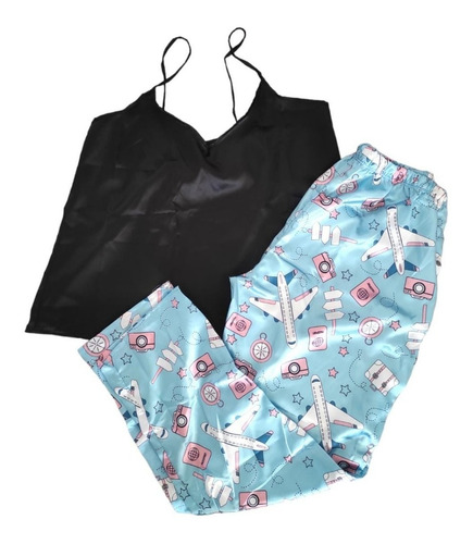 Pijama Axm Mujer Pantalón Satin Aviones