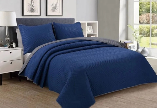 Cubrecama Quilt Liso Reversible King Size Con 2 Fundones