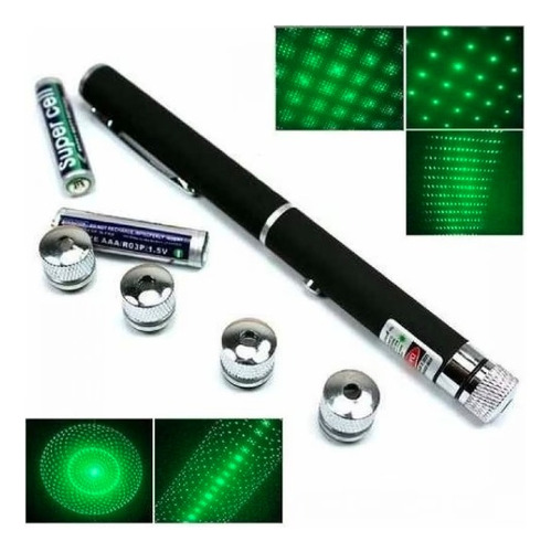 Caneta Laser Pointer Luz Verde Longa Distância 5 Pontas