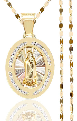 Medalla Oro 10k Virgen Guadalupe Con Cadena De Oro 10k 45cm