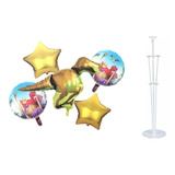 Set De 5 Globos Metálicos Dinosaurio + Soporte Globos 90 Cm