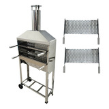 Carrinho Churrasco Assar Espetinho + Coifa Desmontável Inox Cor Prateado