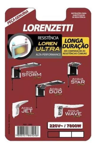 Resistência Chuveiro Acqua Ultra 7800w 220v Lorenzetti