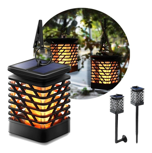 Farol Exterior Solar Led Fuego Calida Aplique Pared Jardin