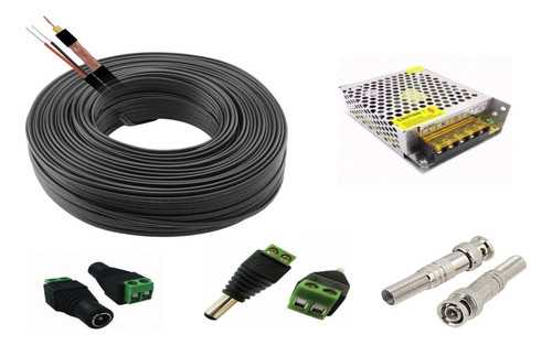 Kit Fonte 10a Cftv + 100m Cabo Coaxial + 24 Conectores Cc117