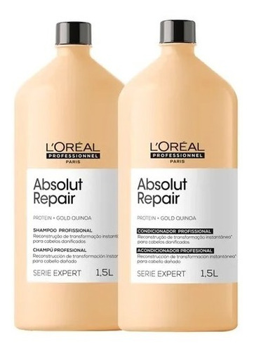 Shampoo 1,5l + Cond 1,5l Gold Quinoa Loreal Absolut Repair