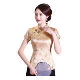 Blusa Chinesa Dourada Com Estampa De Dragão E Fênix