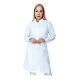 Jaleco Botão Embutido Feminino Oxford Branco Gola Padre