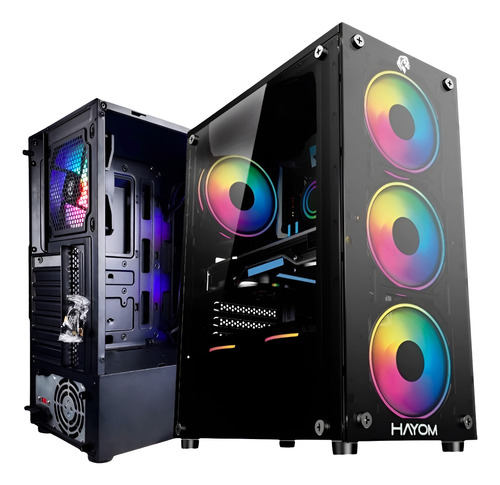 Gabinete Gamer Pc Mid Tower Hayom 4 Fans Rgb Lateral Vidro