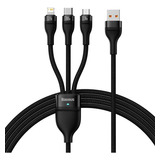Cable 3en2 1,2m Usba A Lightning/ Microusb/ Usbc 100w Color Negro/gris