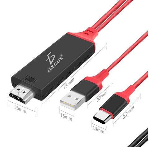 Cable Adaptador Usb Tipo C A Hdmi 4k Rojo 2m