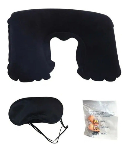 Set Viaje Almohada Cojin Inflable Cuello Antifaz Tapones 