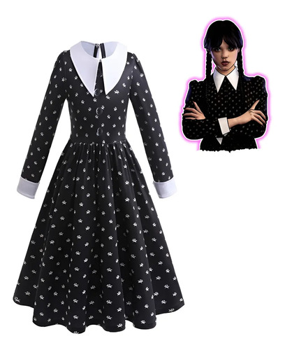 Disfraz De Merlina Vestido Manga Larga Con Estampado *merlina*