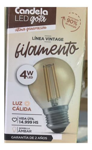 Lampara Gota Vintage Led Filamento E27 4w Luz Calida Candela