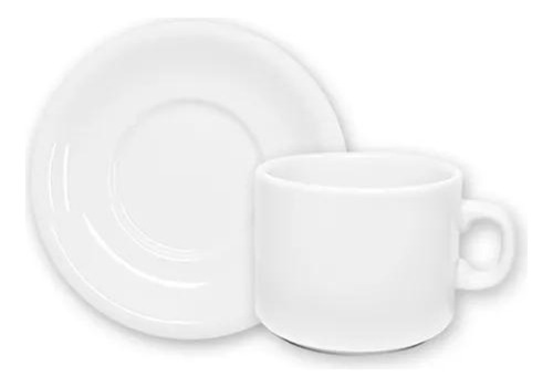 Set X6 Tazas C/plato Porcelana Blanco Cafe Desayuno