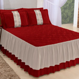 Colcha Casal King Kit Bordada 2,70 X 3,00 Cama Box Vermelho