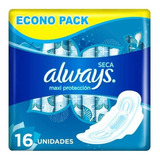 Toallitas Always Seca Maxi Protección C/alas X16 U Pack X 3u