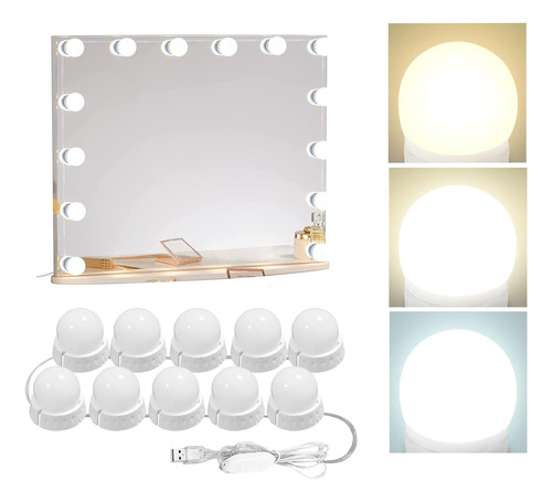 Kit 10 Focos Lamparas Luces Led Espejo Maquillaje Camarin