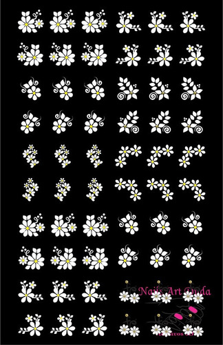 60 Adesivos De Unha 3d Branco Flores Finalizado -  28-1