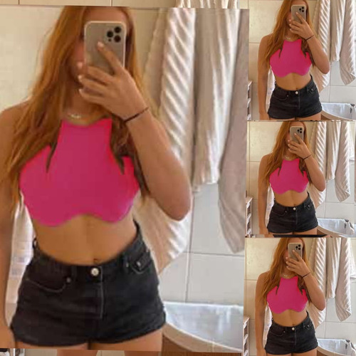 Crop Top Basico Blusa Corta Peto De Mujer