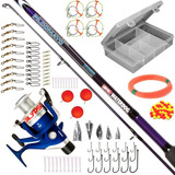 Kit De Pesca Caña 2 Tramos + Reel + Accesorios Caja + Lineas