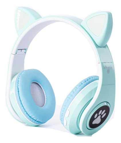 Auricular Inalámbrico Orejas De Gato Bluetooth Manos Libres Color Celeste