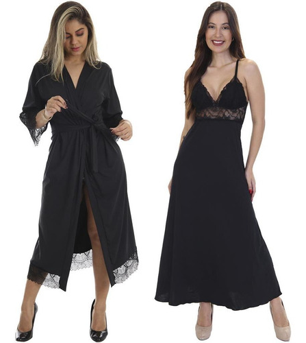 Kit De Robe Medusa Longa E Camisola Jade Longa 2 Peças