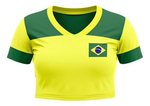 Camiseta Braziline Moheki Cropped Brasil Feminino - Amarelo