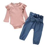 Conjunto De Mameluco Para Niñas Con Pantalones Vaqueros Y Pa