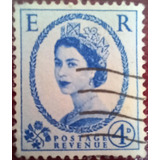 Estampilla De Inglaterra Reina Isabel Ii. 4d. Azul Fósforo.
