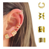 Aretes Mujer Ear Cuff Solitario Set X 4 Ear Cuff Gold