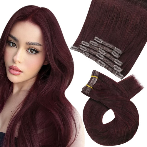 Moresoo Extensiones De Cabello Humano Con Clip, Color Rojo V