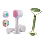 Set De Rodillo Jade Piedra Doble + Limpiador Facial Doblefaz