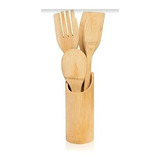 Set De Utensilios Cocina Madera Bambú Set De 5 Piezas