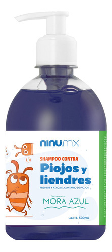  Shampoo Natural Elimina Piojos Y Liendres Ninu 500 Ml Aroma Mora Azul