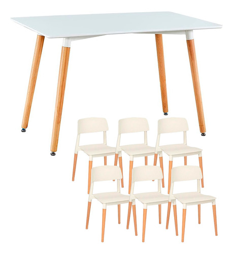 Juego Comedor Mesa Eames 120x80 + 6 Sillas Madera Milan !!