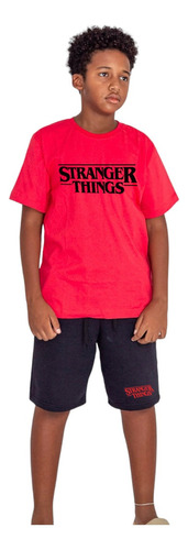 Camiseta E Bermuda De Moletom Stranger Things Infantil