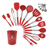 Kit 15 Utensílios De Cozinha Com Cabo De Inox E Silicone