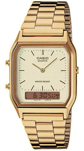 Reloj Casio Vintage Aq 230ga Acero Dorado Barras Hora Doble