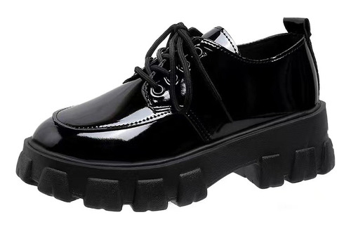 Zapatos De Plataforma Negro Lolita Con Cordones Mujer
