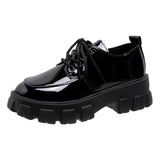 Zapatos De Plataforma Negro Lolita Con Cordones Mujer