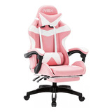 Cadeira De Escritório Nsx Gamer  Rosa E Branco Com Estofado De Pu