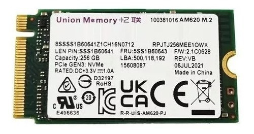 Disco Ssd 256gb Nvme M.2 Union Memory - Corto - En Blister