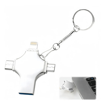 Memoria Usb 4 En 1 Tipo C Micro Usb Lightning Con Llavero Silver | Envío gratis