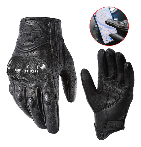 Guantes De Moto 100% Piel De Cabra Fibra De Carbon Carcasa