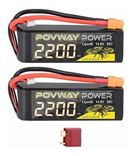 2 Baterias Lipo 14.8v 2200mah 50c 4s Xt60 Plug Povway