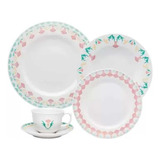 Vajilla 30 Piezas Porcelana Flamingo Para 6 Personas Premium Color Celeste