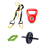 Kit Entrenamiento Trx+banda +rusa 2kg +rueda Fitness