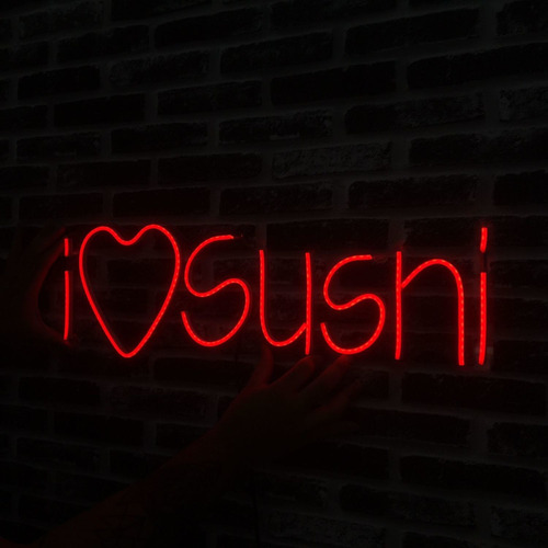 Letreiro Neon Led Personalizado - I Love Sushi 60x20cm